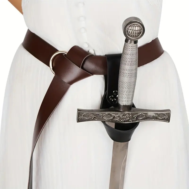 Cosplay Prop Dagger - เข็มขัดหนังสไตล์ไวกิ้งย้อนยุค พร้อมซองใส่ดาบ อุปกรณ์เสริมชุดคอสเพลย์ฮาโลวีน สไตล์ชนชั้นสูง สำหรับเล่นบทบาทสมมติยุคกลาง LARP